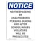 Signmission OSHA Notice Sign, 14" Height Rigid Plastic, No Trespassing By Unauthorized Sign, Portrait OS-NS-P-1014-V-14914 - alternate 1